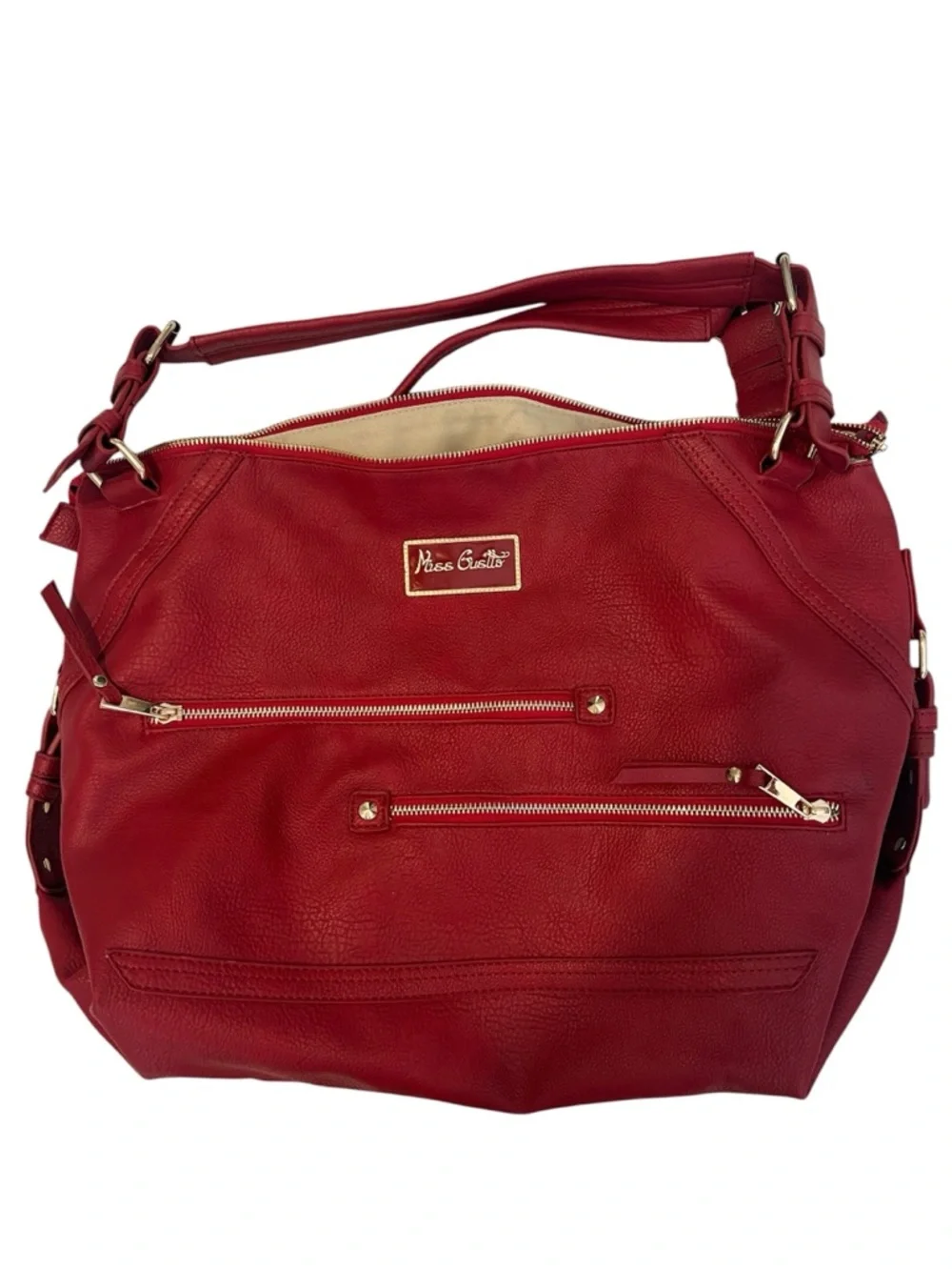 NWOT Red Faux Leather Tote Handbag lots of pockets great for travel